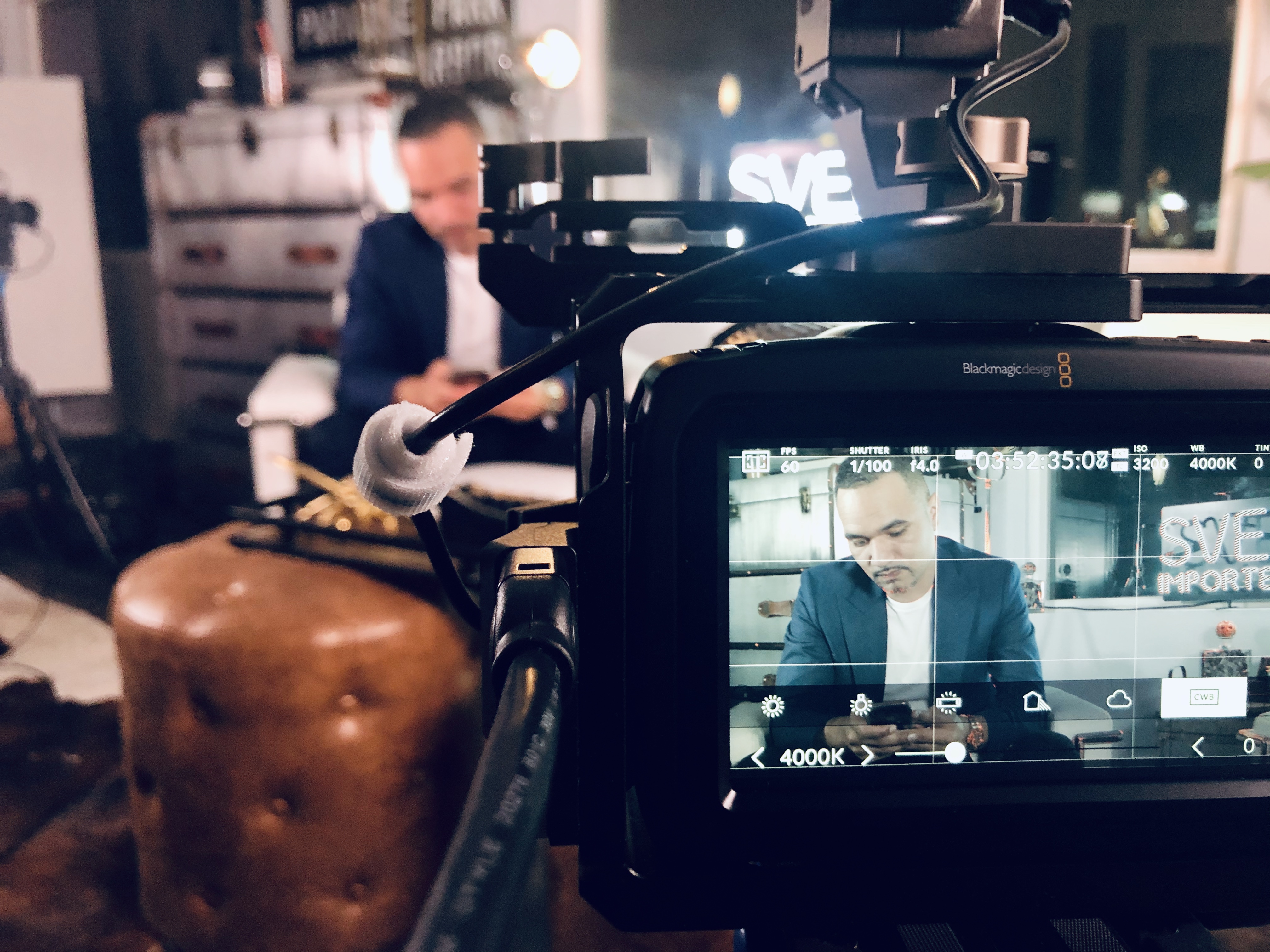 Behind the scenes of a filmed interview